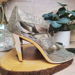 Michael Kors Heels Berkley T-Strap Shine Crinkled Python Zipper Women's Size 9 *